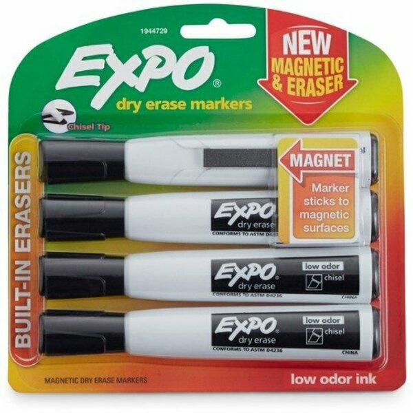 Newell Brands Dry-Erase Markers, Low Odor, Chisel Tip, BK, 4PK SAN1944729K